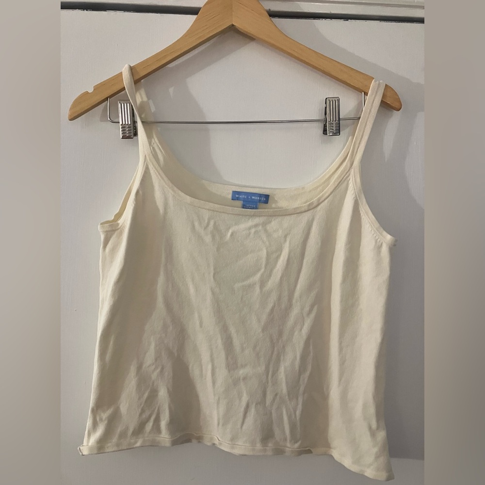 White and Warren silk Cream Tank Top large